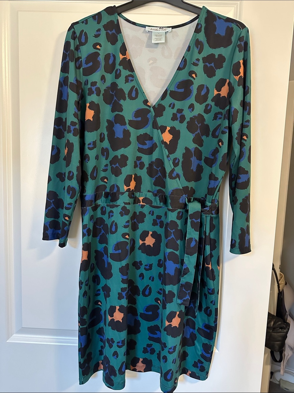 Teal Leopard Print Wrap Dress with Waist Tie - Picture 1 of 4